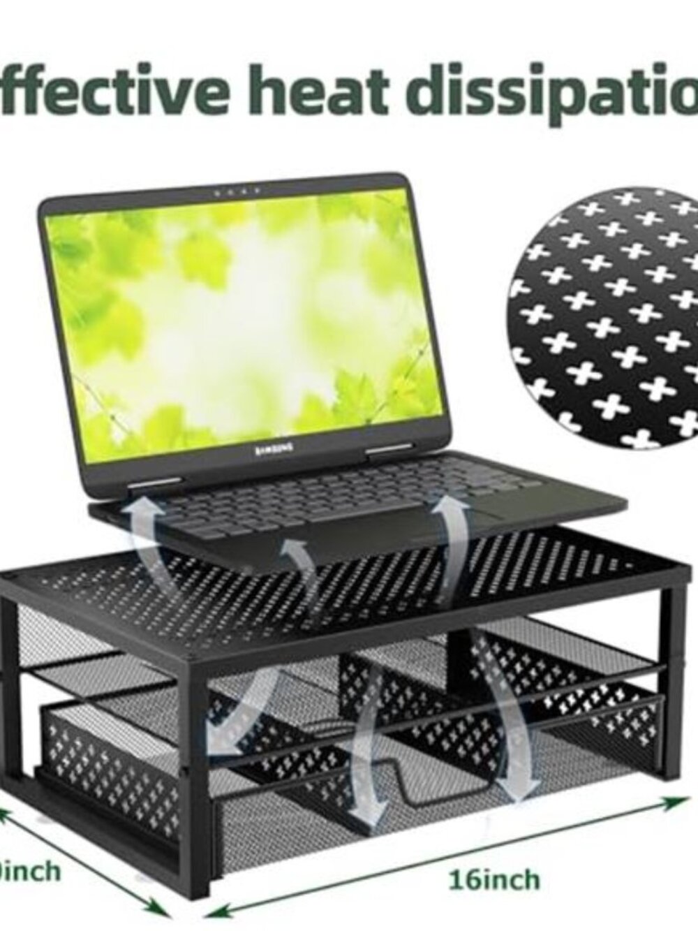 Monitor Stand Riser Desk Organizer With Drawer Computer Laptop Storage Black - Picture 3 of 6